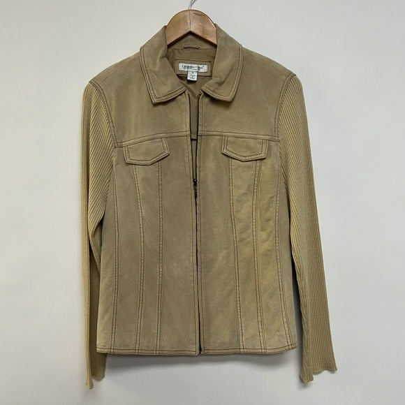 Coldwater Creek Jackets & Blazers - Cold water Creek Tan Genuine Suede Leather Jacket Ribbed Sleeves Beige US 12